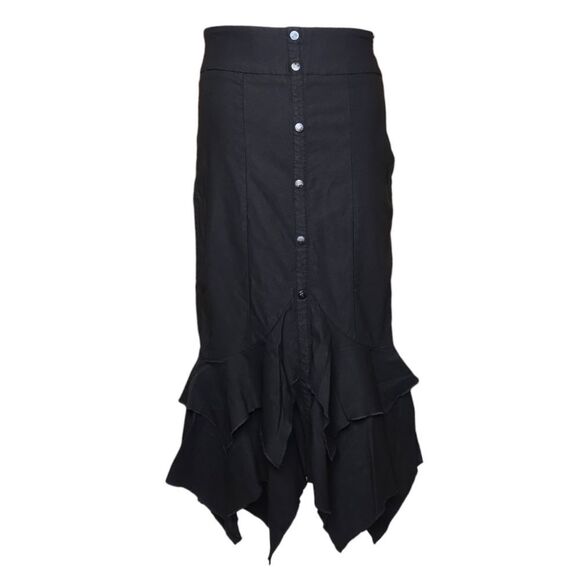 KILLSTAR black Devina goth witchy stretch button front ruffle maxi skirt M - Picture 3 of 12